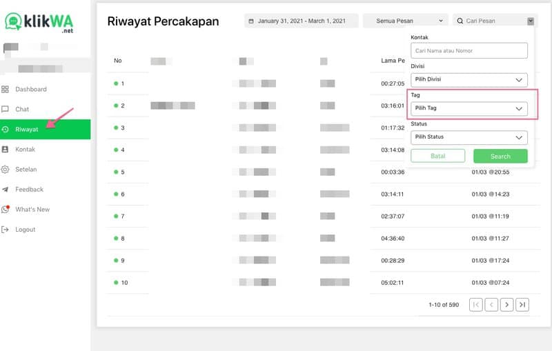 fitur filter di tag klikWA
