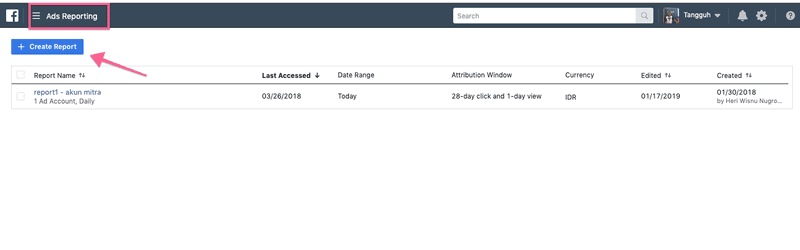 Menu Ads Reporting di Dashboard - Digital Pustaka Lebah