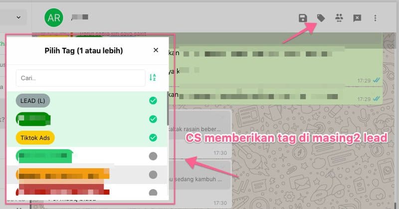 contoh pengaplikasian tag di klikWA